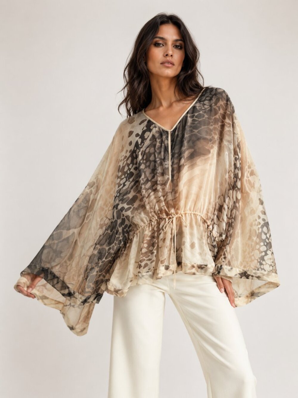 Robert Cavalli Women's Silk Cropped Animal Print Short Sleeve Cropped Blouse